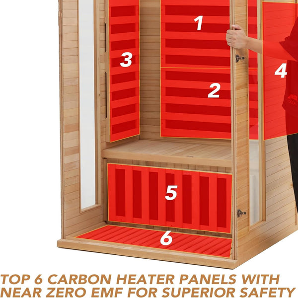Infrared Sauna Built for Daily Wellness, Canadian Hemlock Wood, Low EMF Carbon Panels, Bluetooth Speakers