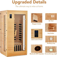 Infrared Sauna Built for Daily Wellness, Canadian Hemlock Wood, Low EMF Carbon Panels, Bluetooth Speakers