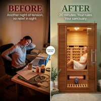 Dynamic Infrared Saunas 4 - Person Indoor Bluetooth Compatible FAR Infrared Sauna in Cedar — Before & After